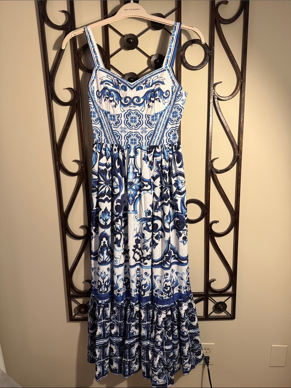 Blue and White Printed Maxi Sundress - Sleeveless
